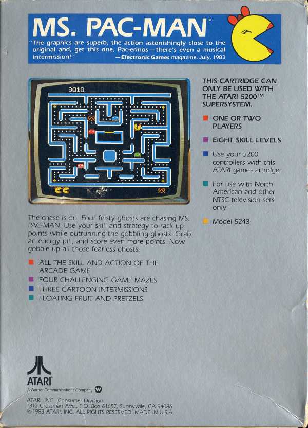 Ms. Pac-Man (1982) (Atari) Box Scan - Back
